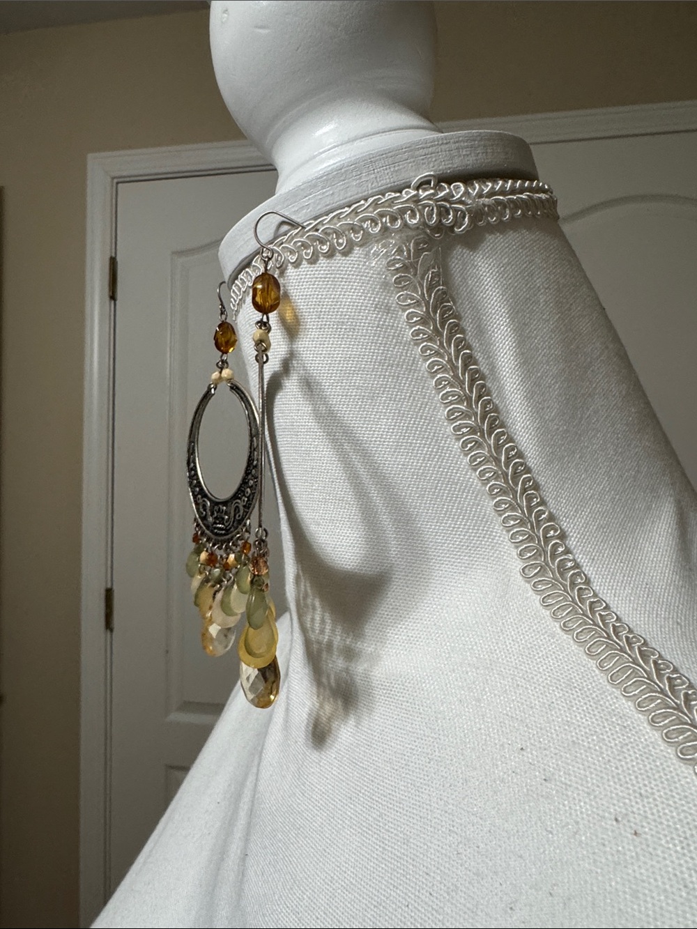 Boho Crescent Drop Earrings with Green and Amber Beads - Unbranded - Picture 3 of 3